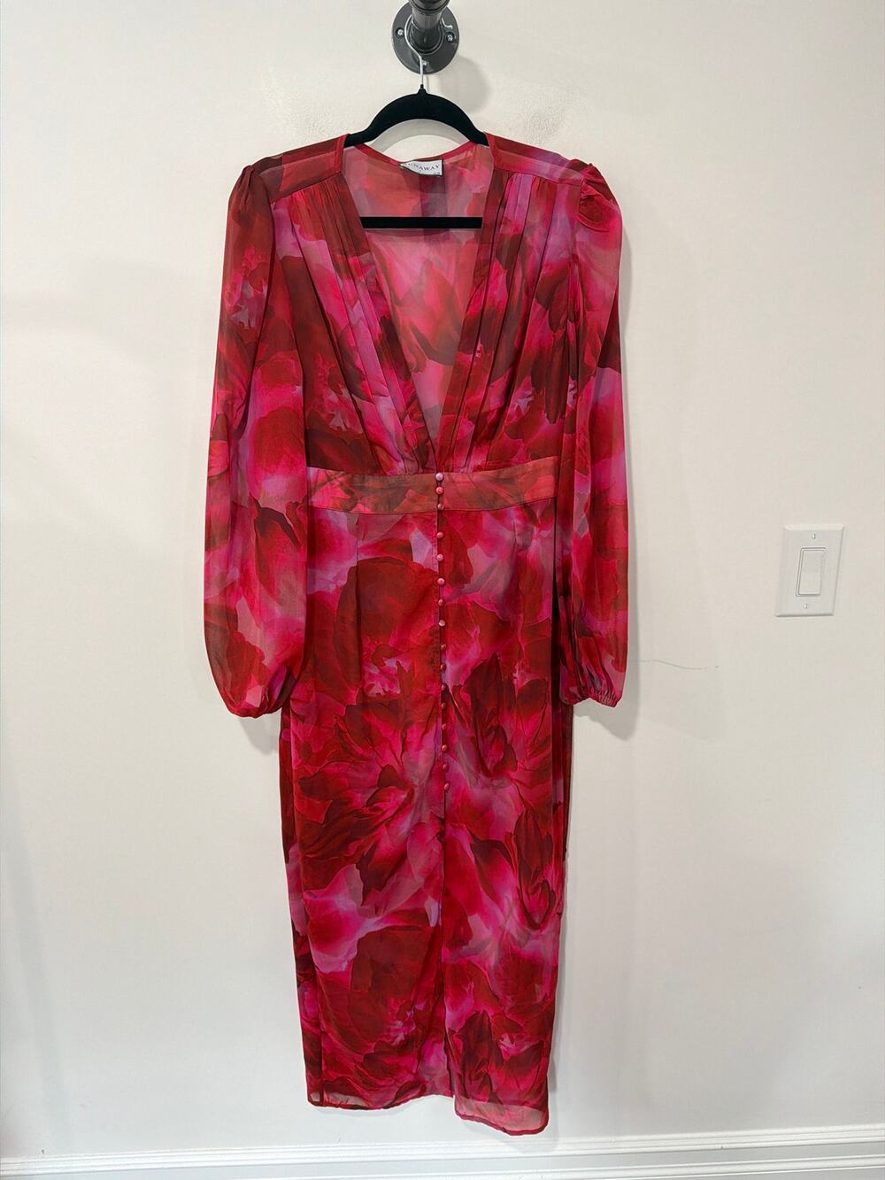Runaway Maxi Dress Pink Floral Long Sleeve Size L